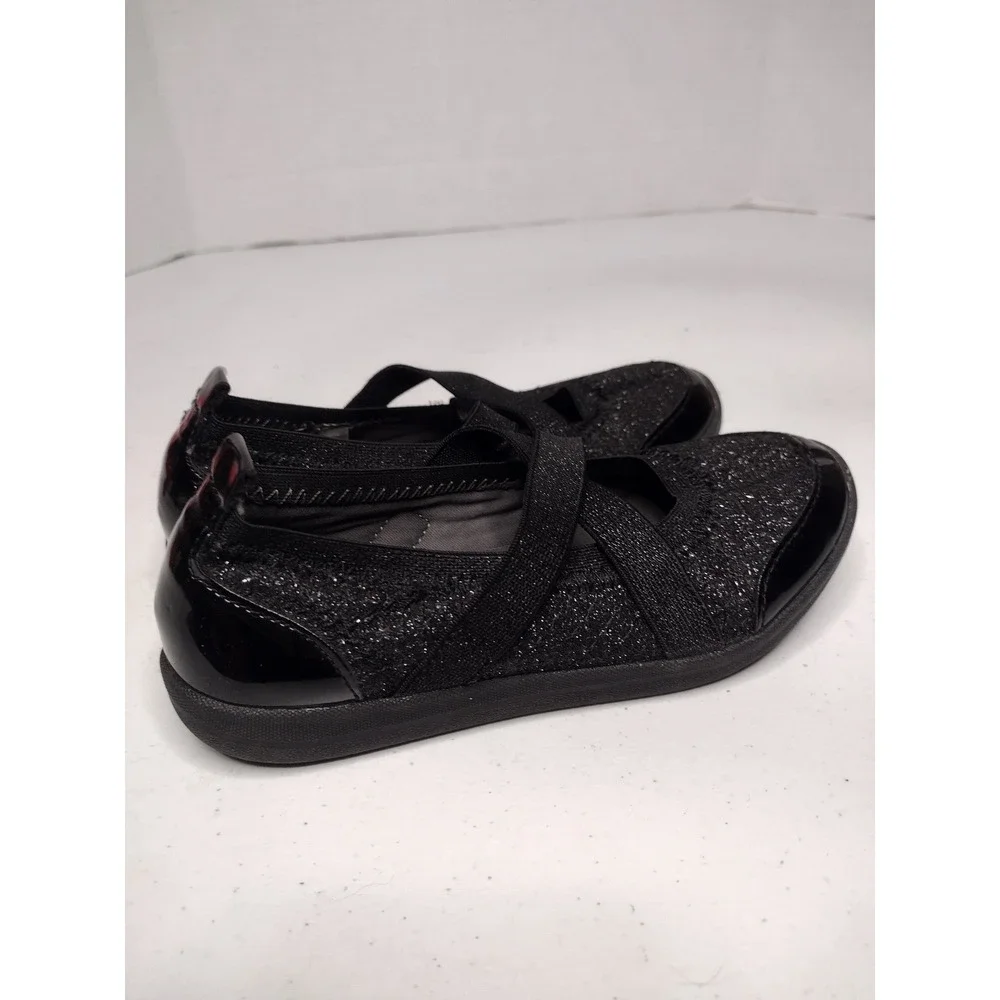 SO by SO CUTE Girls Black Glitter‎ Ballet Flats Cross Strap Shoes Size 13